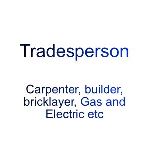 Tradesperson (Carpenter, Builder, Bricklayer, Gas, Electric, etc)